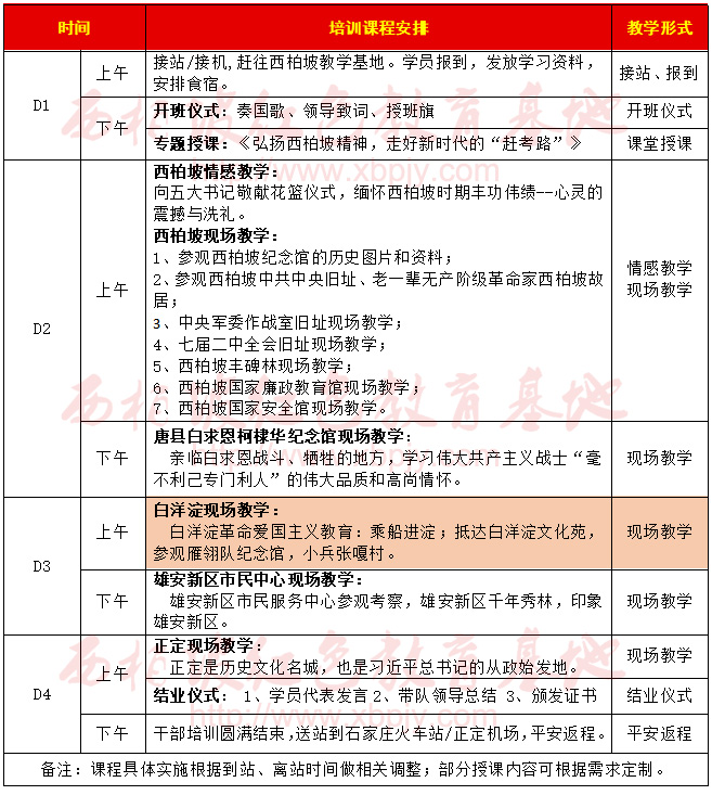 西柏坡党员干部培训4天方案